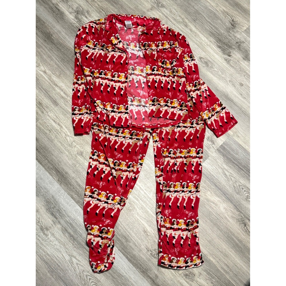 Holiday Time Womens Red Fleece Pin Up Dancing Girls Pajama Set Small 4-6